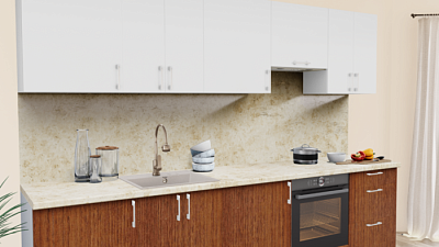 Кухня на заказ Белый глянец 6G Орех светлый